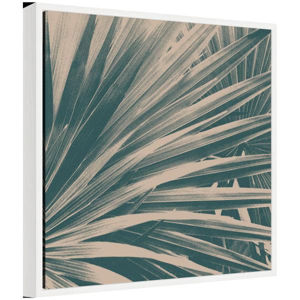 kate & laurel Sylvie Modern Retro Teal Maximalist Palm Leaves Framed Canvas by Stephanie Klatt