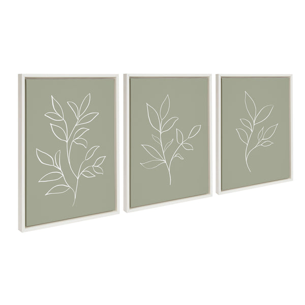 Kate & Laurel Sylvie Modern Sage Green Botanical Line Sketch Print 1 2 And 3 Framed Canvas By The Creative Bunch Studio