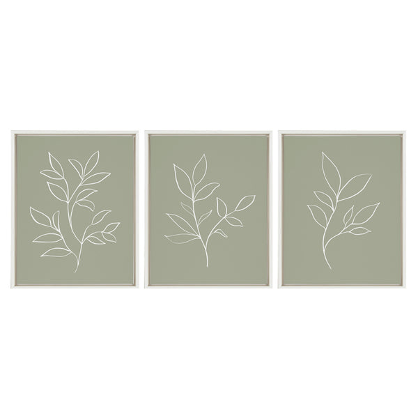 Kate & Laurel Sylvie Modern Sage Green Botanical Line Sketch Print 1 2 And 3 Framed Canvas By The Creative Bunch Studio