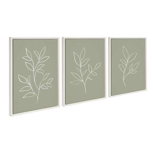 kate & laurel Sylvie Modern Sage Green Botanical Line Sketch Print 1 2 and 3 Framed Canvas by The Creative Bunch Studio