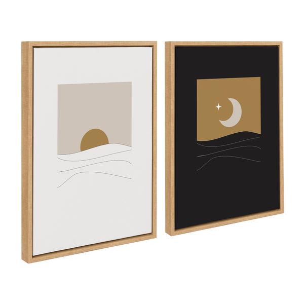 Kate & Laurel Sylvie Modern Sunrise And Sunset Over The Ocean Framed Canvas Art Set By The Creative Bunch Studio