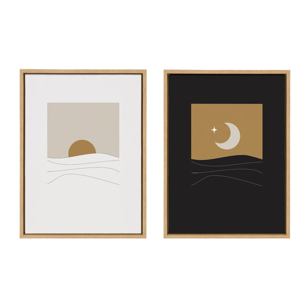 Kate & Laurel Sylvie Modern Sunrise And Sunset Over The Ocean Framed Canvas Art Set By The Creative Bunch Studio