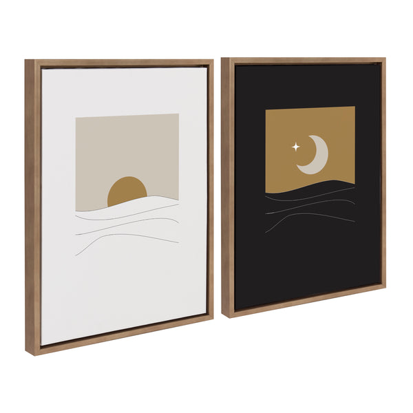 kate & laurel Sylvie Modern Sunrise and Sunset Over the Ocean Framed Canvas Art Set by The Creative Bunch Studio