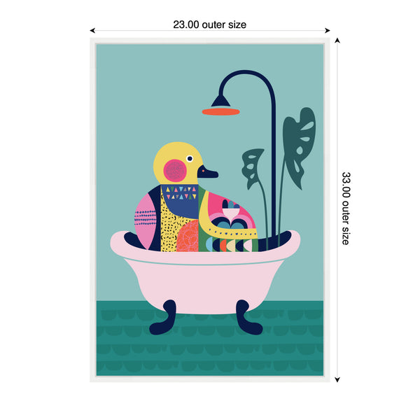 Kate & Laurel Sylvie Modern Teal Little Duckie In Bathtub Framed Canvas By Rachel Lee
