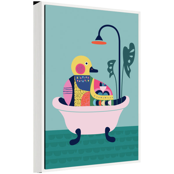 kate & laurel Sylvie Modern Teal Little Duckie in Bathtub Framed Canvas by Rachel Lee