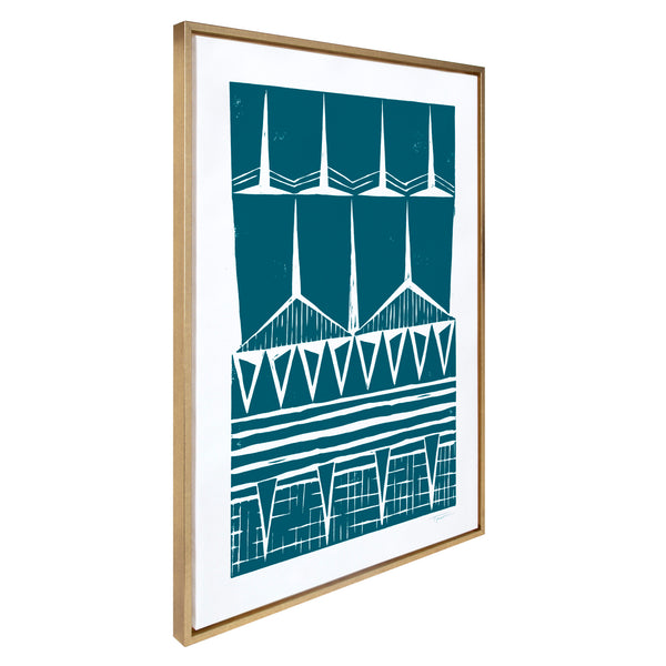 Kate & Laurel Sylvie Modern Tribal Block Print Teal Framed Canvas By Statement Goods