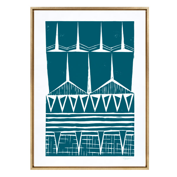kate & laurel Sylvie Modern Tribal Block Print Teal Framed Canvas by Statement Goods