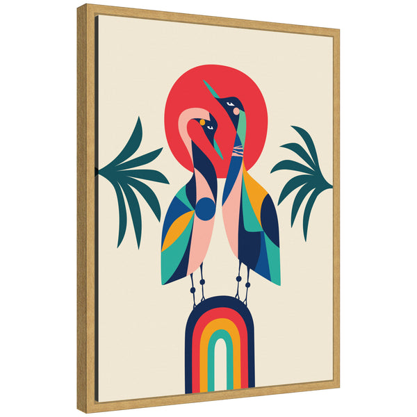 Kate & Laurel Sylvie Modern Vibrant Rainbow Geese Framed Canvas By Rachel Lee