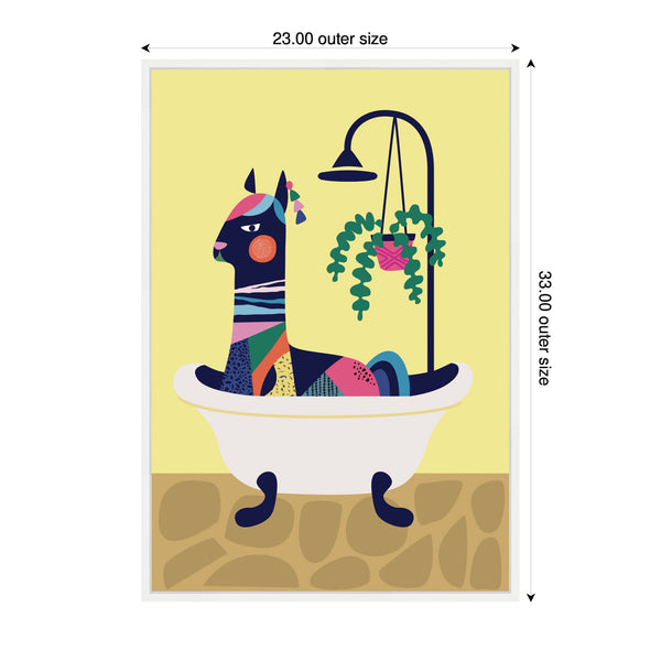 Kate & Laurel Sylvie Modern Yellow Llama In Bathtub Framed Canvas By Rachel Lee
