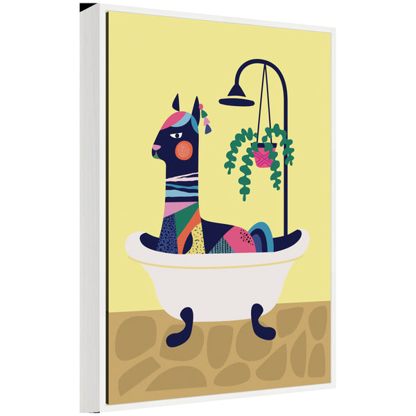 kate & laurel Sylvie Modern Yellow Llama in Bathtub Framed Canvas by Rachel Lee