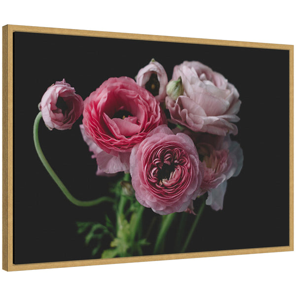 kate & laurel Sylvie Mood Dark Pink Ranunculus Flower Bouquet Framed Canvas by Kristy Campbell