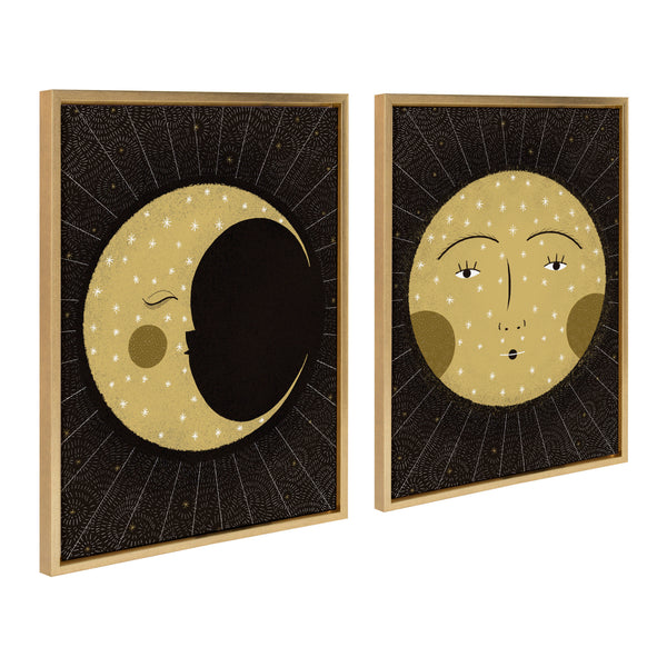 Kate & Laurel Sylvie Moon Print And Sun Print Framed Canvas Set By Stacie Bloomfield Of Gingiber