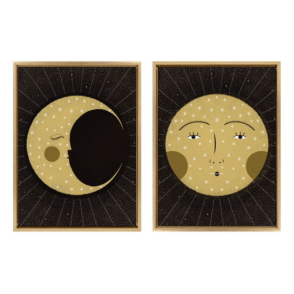 kate & laurel Sylvie Moon Print and Sun Print Framed Canvas Set by Stacie Bloomfield of Gingiber