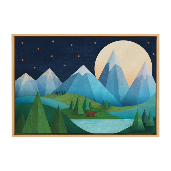 Kate & Laurel Sylvie Moonlight Mountains Bear Lake Framed Canvas By Carey Copeland