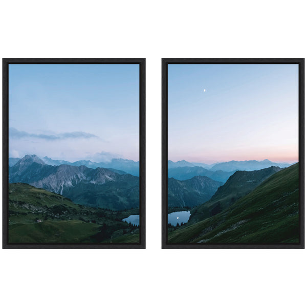 Kate & Laurel Sylvie Moonrise Over The Mountain Lake Framed Canvas Art Set By Michael Schauer