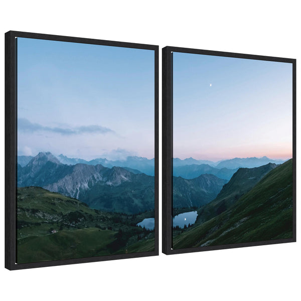 kate & laurel Sylvie Moonrise Over the Mountain Lake Framed Canvas Art Set by Michael Schauer