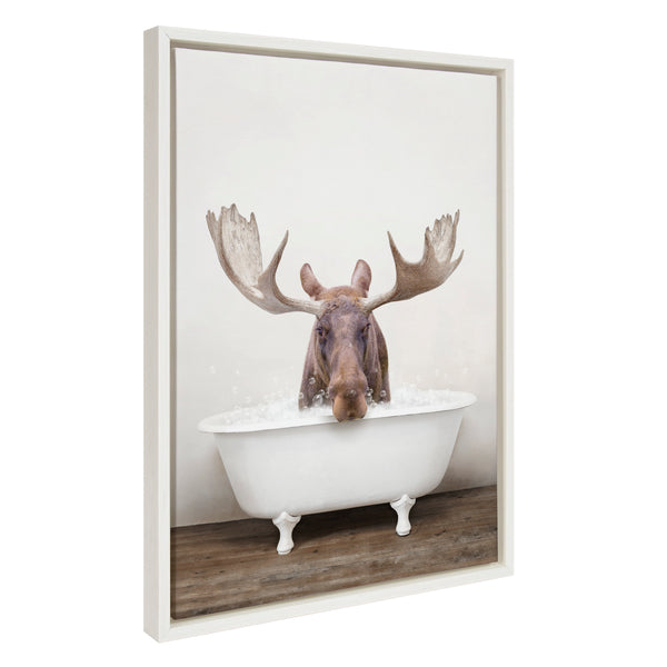 Kate & Laurel Sylvie Moose Rustic Bubble Bath Framed Canvas By Amy Peterson Art Studio