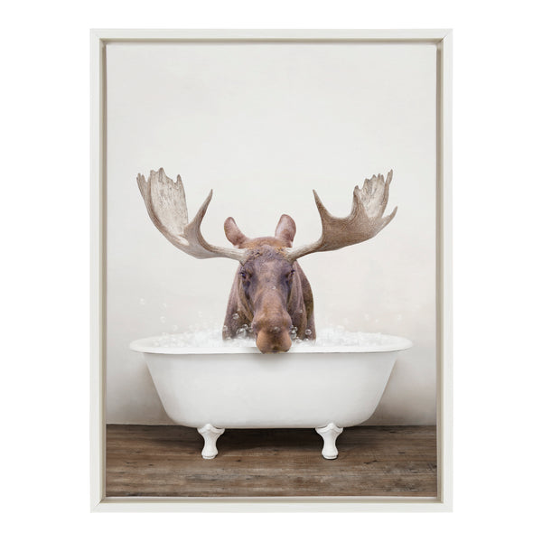 Kate & Laurel Sylvie Moose Rustic Bubble Bath Framed Canvas By Amy Peterson Art Studio