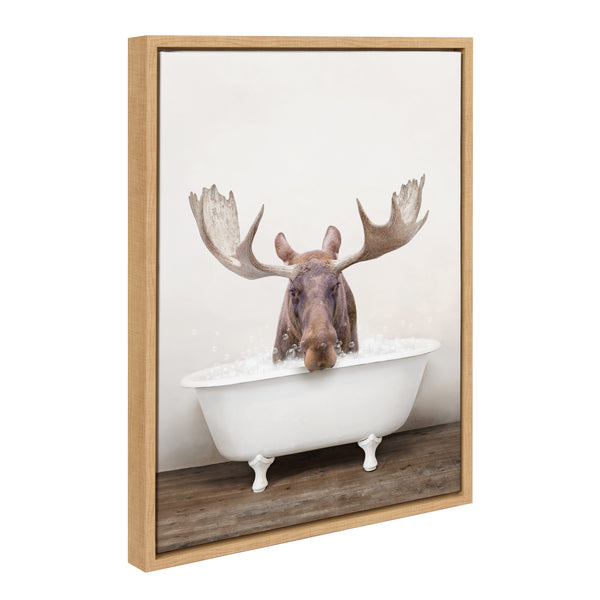 kate & laurel Sylvie Moose Rustic Bubble Bath Framed Canvas by Amy Peterson Art Studio