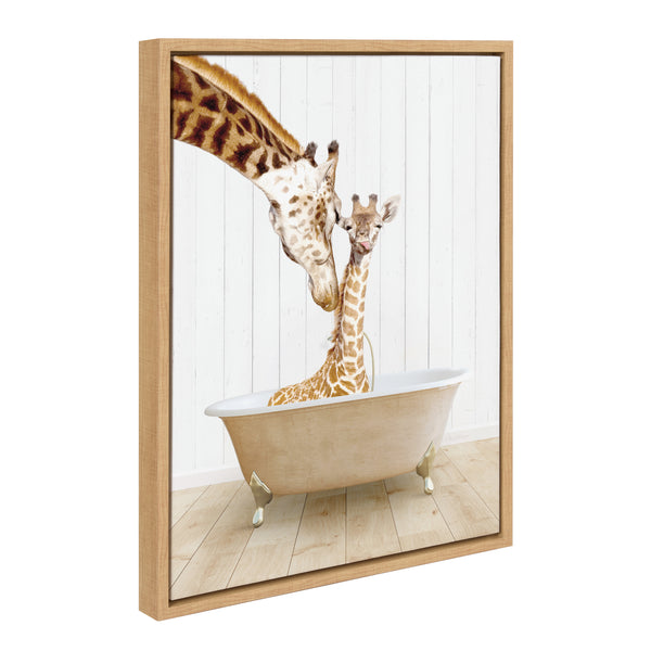 Kate & Laurel Sylvie Mother And Baby Giraffe Farmhouse Bath Framed Canvas By Amy Peterson Art Studio