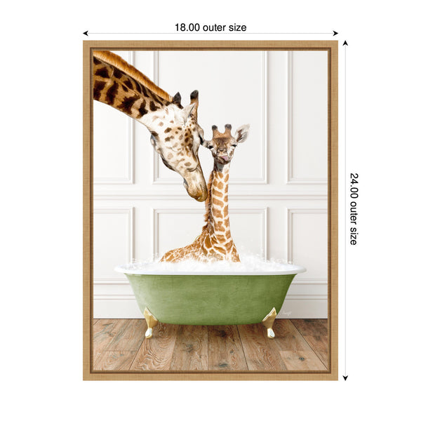 Kate & Laurel Sylvie Mother And Baby Giraffe In Transitional Bathtub Framed Canvas By Amy Peterson