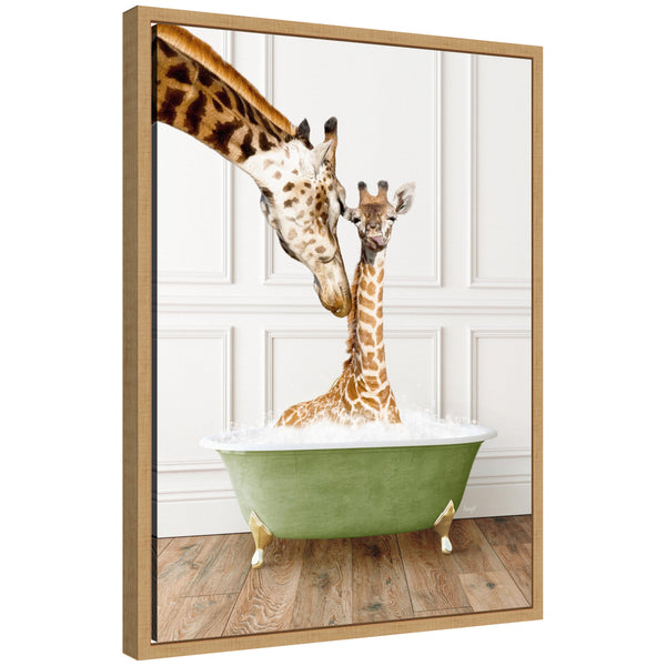 kate & laurel Sylvie Mother and Baby Giraffe in Transitional Bathtub Framed Canvas by Amy Peterson