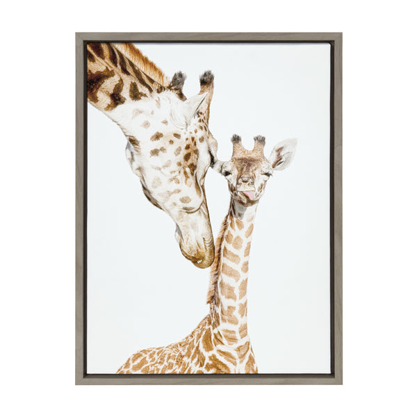 Kate & Laurel Sylvie Mother And Baby Giraffe Portrait Framed Canvas By Amy Peterson Art Studio