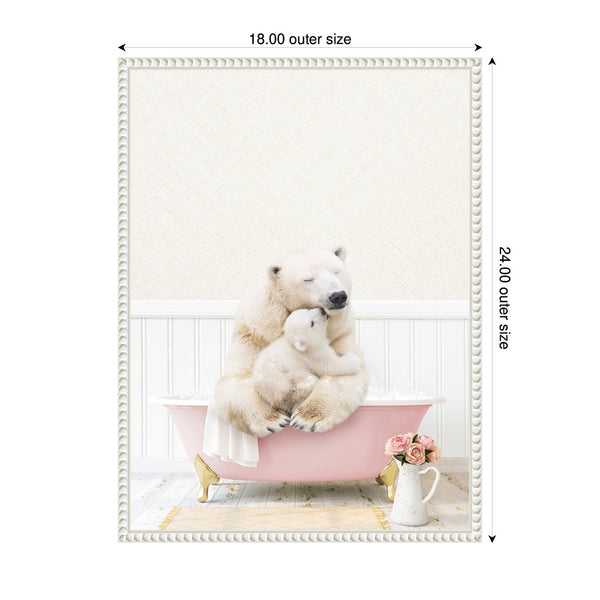 Kate & Laurel Sylvie Mother And Baby Polar Bear In Cottage Rose Bathtub Framed Canvas By Amy Peterson
