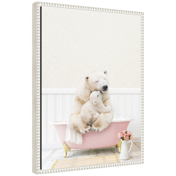 kate & laurel Sylvie Mother and Baby Polar Bear in Cottage Rose Bathtub Framed Canvas by Amy Peterson