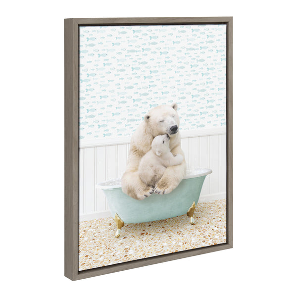 Kate & Laurel Sylvie Mother And Baby Polar Bear In Little Fish Bath Framed Canvas By Amy Peterson Art Studio