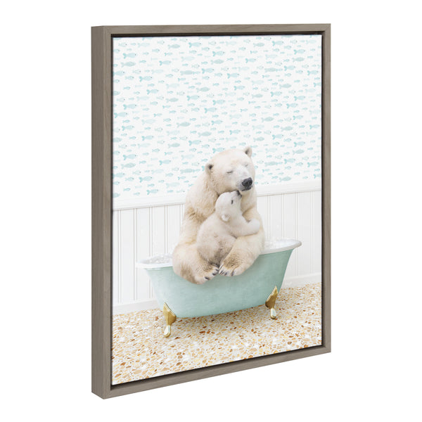 kate & laurel Sylvie Mother and Baby Polar Bear in Little Fish Bath Framed Canvas by Amy Peterson Art Studio