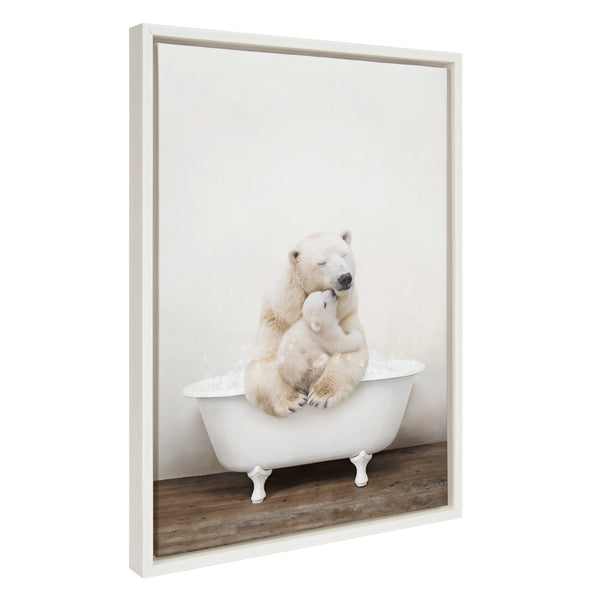 Kate & Laurel Sylvie Mother And Baby Polar Bear In Rustic Bath Framed Canvas By Amy Peterson Art Studio
