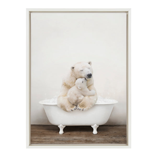 Kate & Laurel Sylvie Mother And Baby Polar Bear In Rustic Bath Framed Canvas By Amy Peterson Art Studio