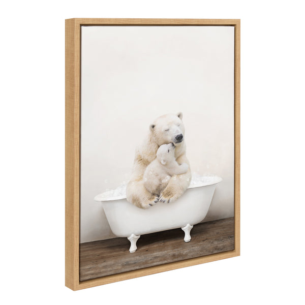 kate & laurel Sylvie Mother and Baby Polar Bear in Rustic Bath Framed Canvas by Amy Peterson Art Studio