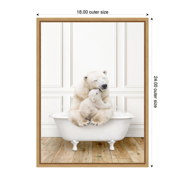 Kate & Laurel Sylvie Mother And Baby Polar Bear In Traditional Vintage Bathtub Framed Canvas By Amy Peterson