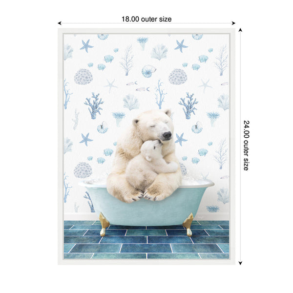 Kate & Laurel Sylvie Mother And Baby Polar Bear In Under The Sea Bathtub Framed Canvas By Amy Peterson
