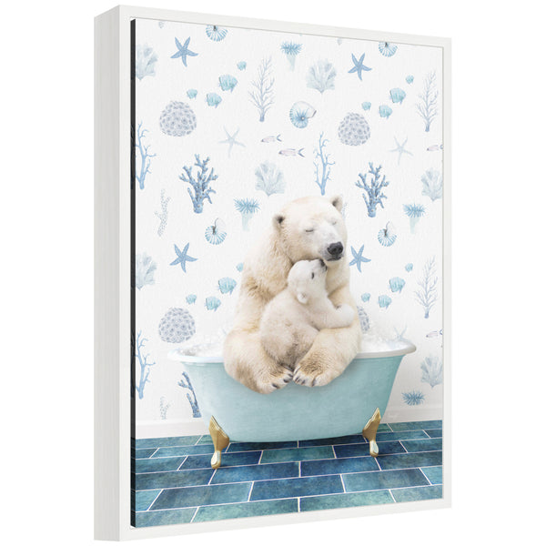 kate & laurel Sylvie Mother and Baby Polar Bear in Under the Sea Bathtub Framed Canvas by Amy Peterson