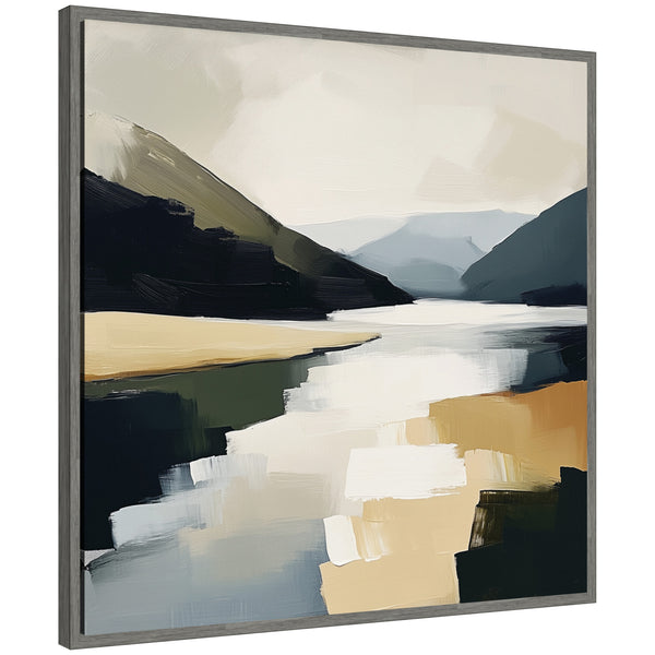 Kate & Laurel Sylvie Mountain Lake Modern Abstract Landscape Framed Canvas By The Creative Bunch Studio