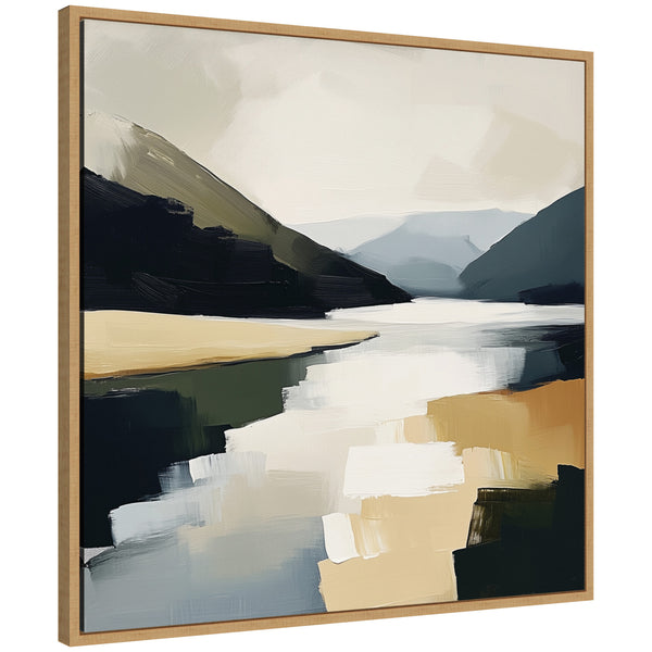 kate & laurel Sylvie Mountain Lake Modern Abstract Landscape Framed Canvas by The Creative Bunch Studio