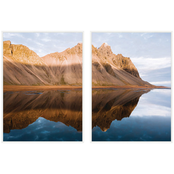 Kate & Laurel Sylvie Mountain Reflection In Iceland During Sunset Framed Canvas Art Set By Michael Schauer