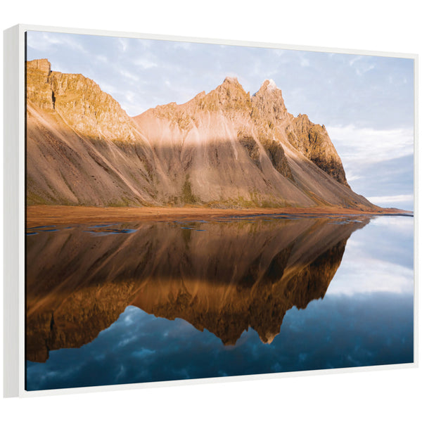 kate & laurel Sylvie Mountain Reflection in Iceland during Sunset Framed Canvas by Michael Schauer
