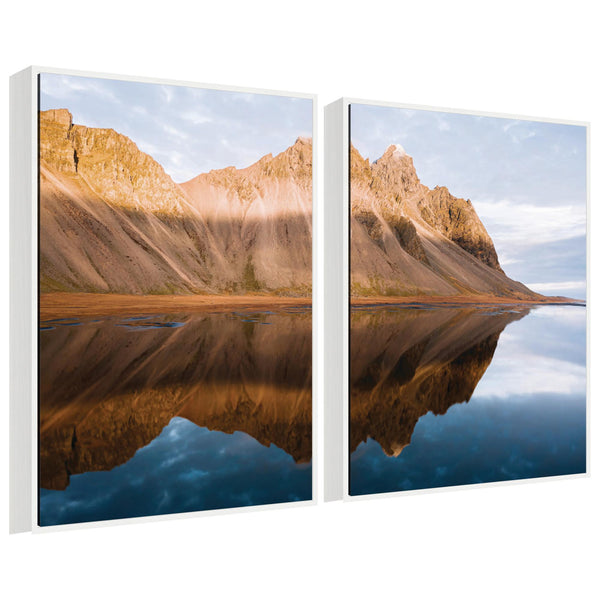 kate & laurel Sylvie Mountain Reflection in Iceland During Sunset Framed Canvas Art Set by Michael Schauer