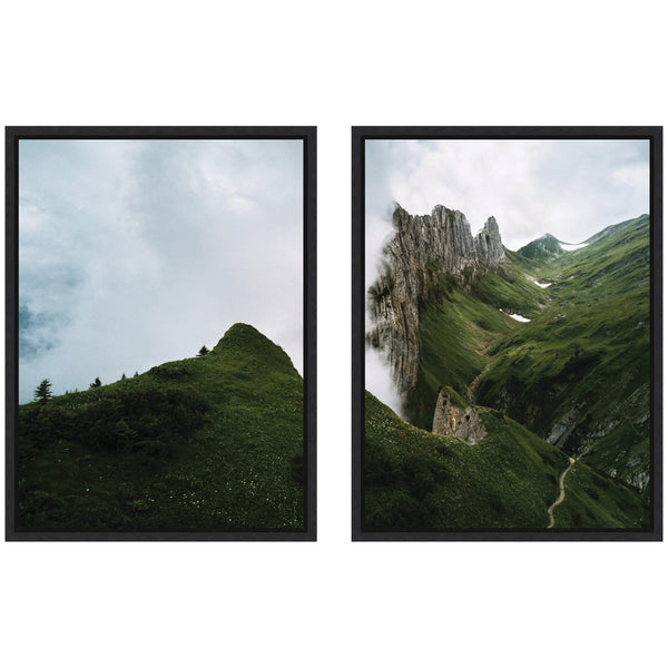 Kate & Laurel Sylvie Mountain Ridge And Green Meadow Framed Canvas Art Set By Michael Schauer