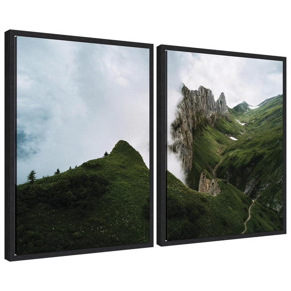kate & laurel Sylvie Mountain Ridge and Green Meadow Framed Canvas Art Set by Michael Schauer