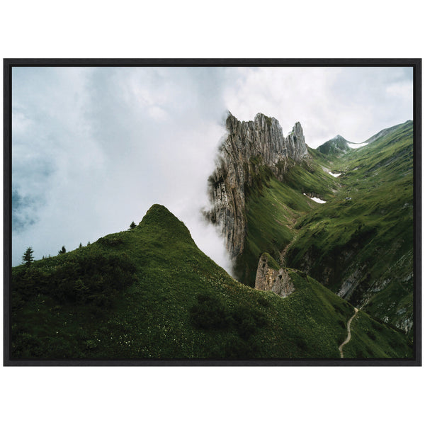 Kate & Laurel Sylvie Mountain Ridge And Green Meadow On A Cloudy Day Framed Canvas By Michael Schauer