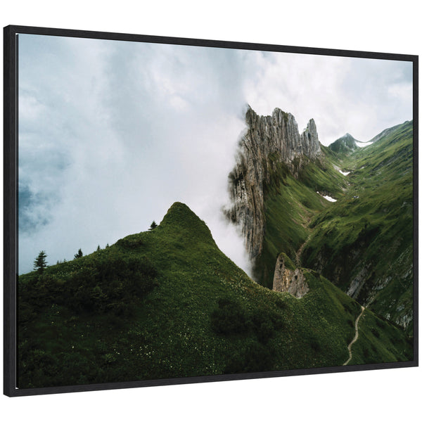 kate & laurel Sylvie Mountain Ridge and Green Meadow on a Cloudy Day Framed Canvas by Michael Schauer