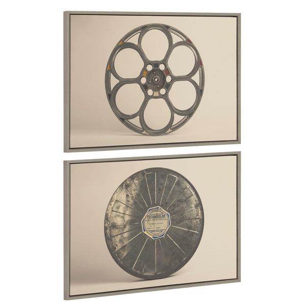 Kate & Laurel Sylvie Movie Tin And Movie Reel Sepia Framed Canvas Art Set By Saint And Sailor Studios
