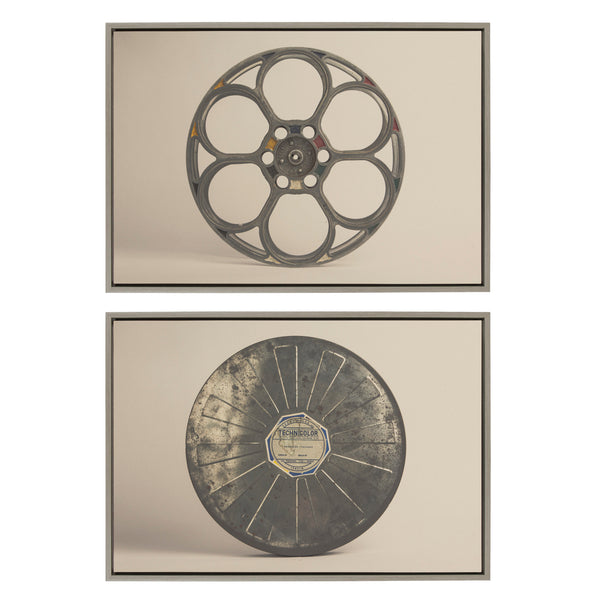 Kate & Laurel Sylvie Movie Tin And Movie Reel Sepia Framed Canvas Art Set By Saint And Sailor Studios