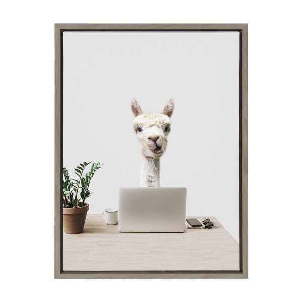 kate & laurel Sylvie Mr. Al Paca here I’m in Distribution Framed Canvas by The Creative Bunch Studio