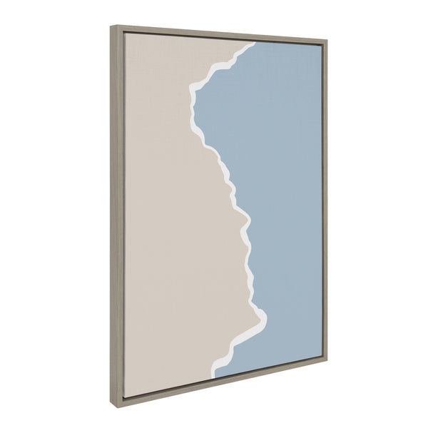 kate & laurel Sylvie Muted Abstract Landscape Beige and Blue Framed Canvas by The Creative Bunch Studio